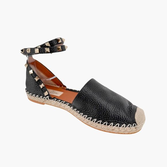 Valentino Garavani Rockstud Black Leather Espadrille Flats Size 37 US 7 Women's - Picture 10 of 14